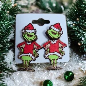 Handmade Wood Grinch Earrings